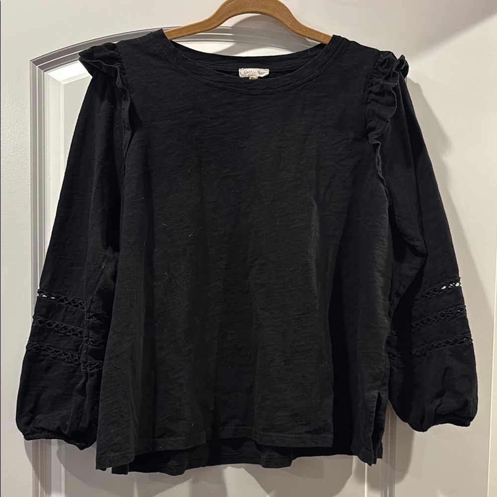 Cotton Bleu Black Ruffled Sleeve Top